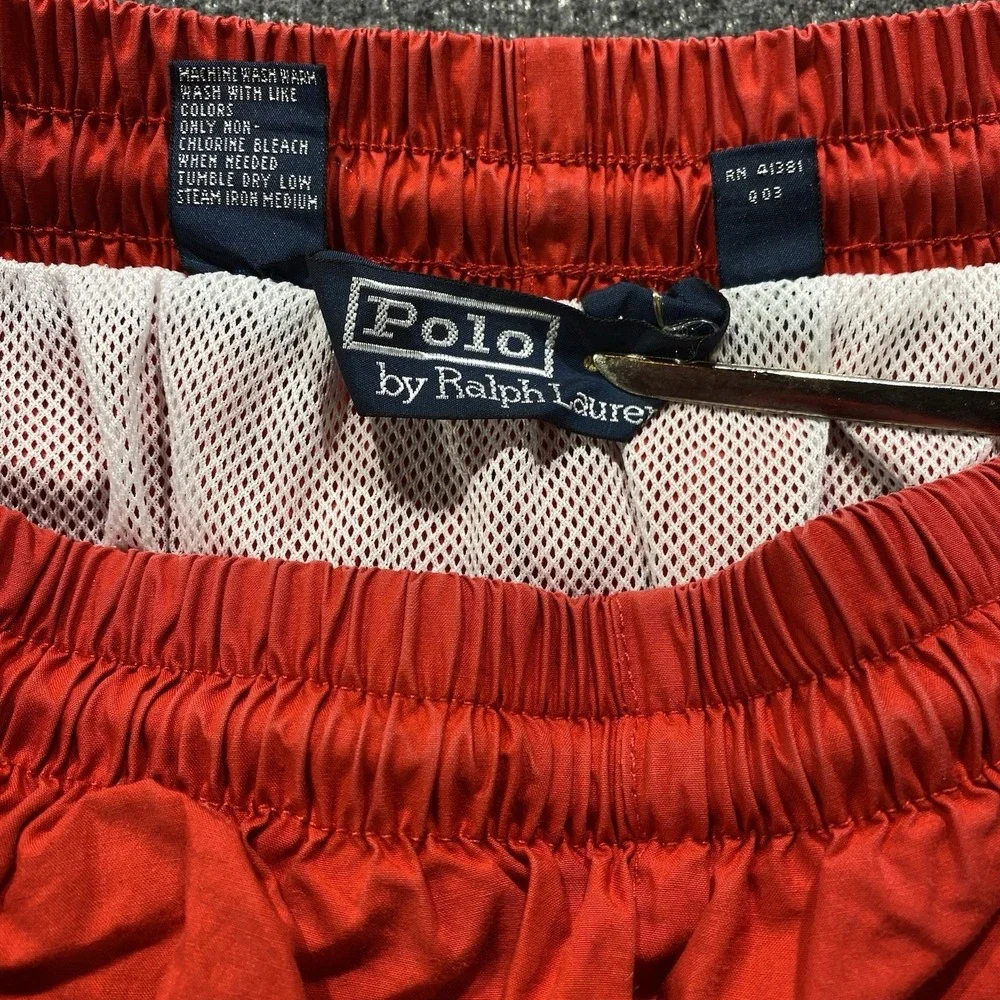 Vintage Polo Ralph Lauren Swim Trunks Shorts Mens M Red Mesh Lined Beachwear 90s